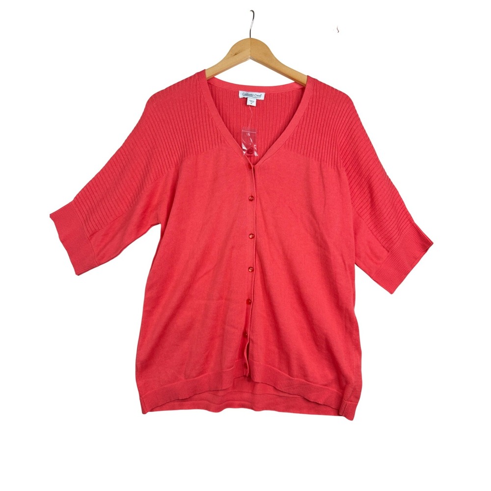 New Coldwater Creek Half Sleeve Ribbed Cardigan size‎ XL Red-Orange
